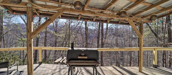 Deck + 2 Fire Pits: Riverfront Spruce Pine Rental!