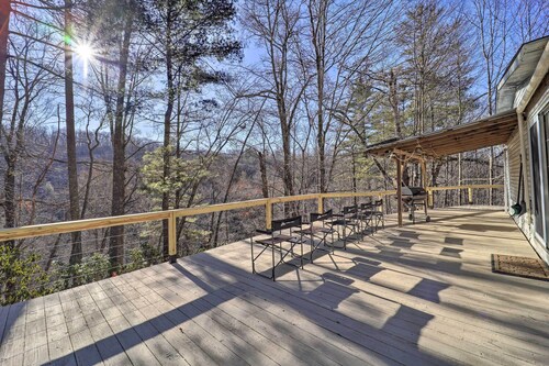 Deck + 2 Fire Pits: Riverfront Spruce Pine Rental!