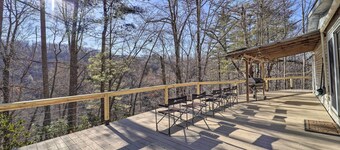 Deck + 2 Fire Pits: Riverfront Spruce Pine Rental!