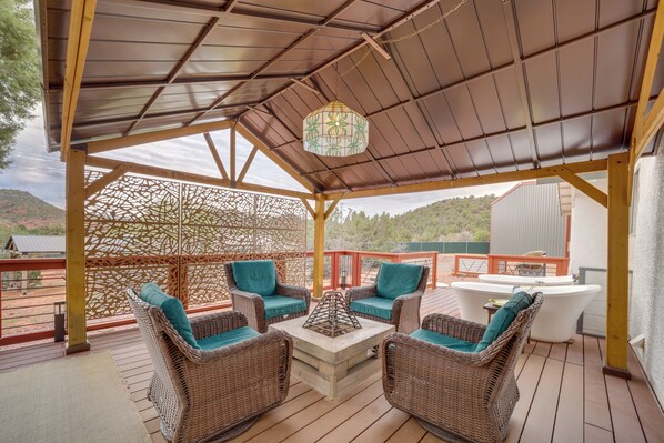 House (3 Bedrooms) | Interior - Deck & Indoor Pickleball Court: West Sedona Home! (Sedona)