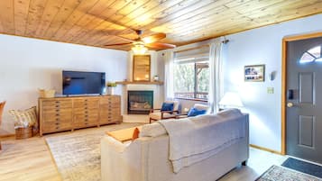 Fireplace, books