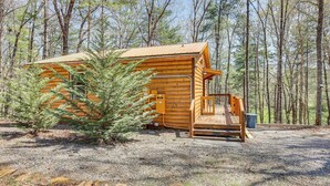 A small wooden cabin with a porch, surrounded by trees. - Stunning Murphy Cabin - 5 Mi to Cherokee Lake! (Murphy)
