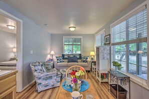 Cottage (1 Bedroom) | Living area | Books - Cozy Cottage on Flower Farm w/ Baker Creek Views! (McMinnville)