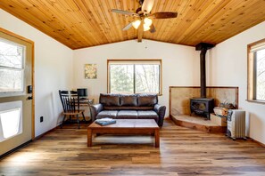 TV, fireplace - Petite Chalet With Deck Near Loch Lomond! (Kelseyville)
