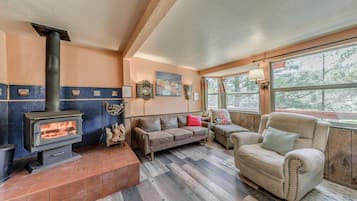 TV, fireplace, ping pong, books