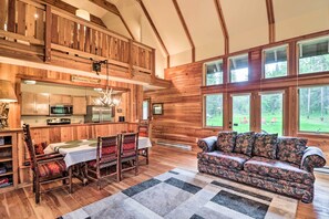 Fireplace, books - Secluded Bigfork Cabin w/ Huge Yard + Grill! (Bigfork)