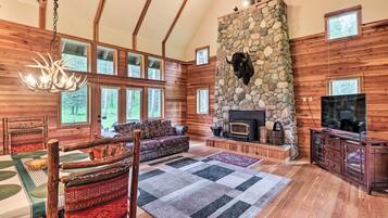 Fireplace, books