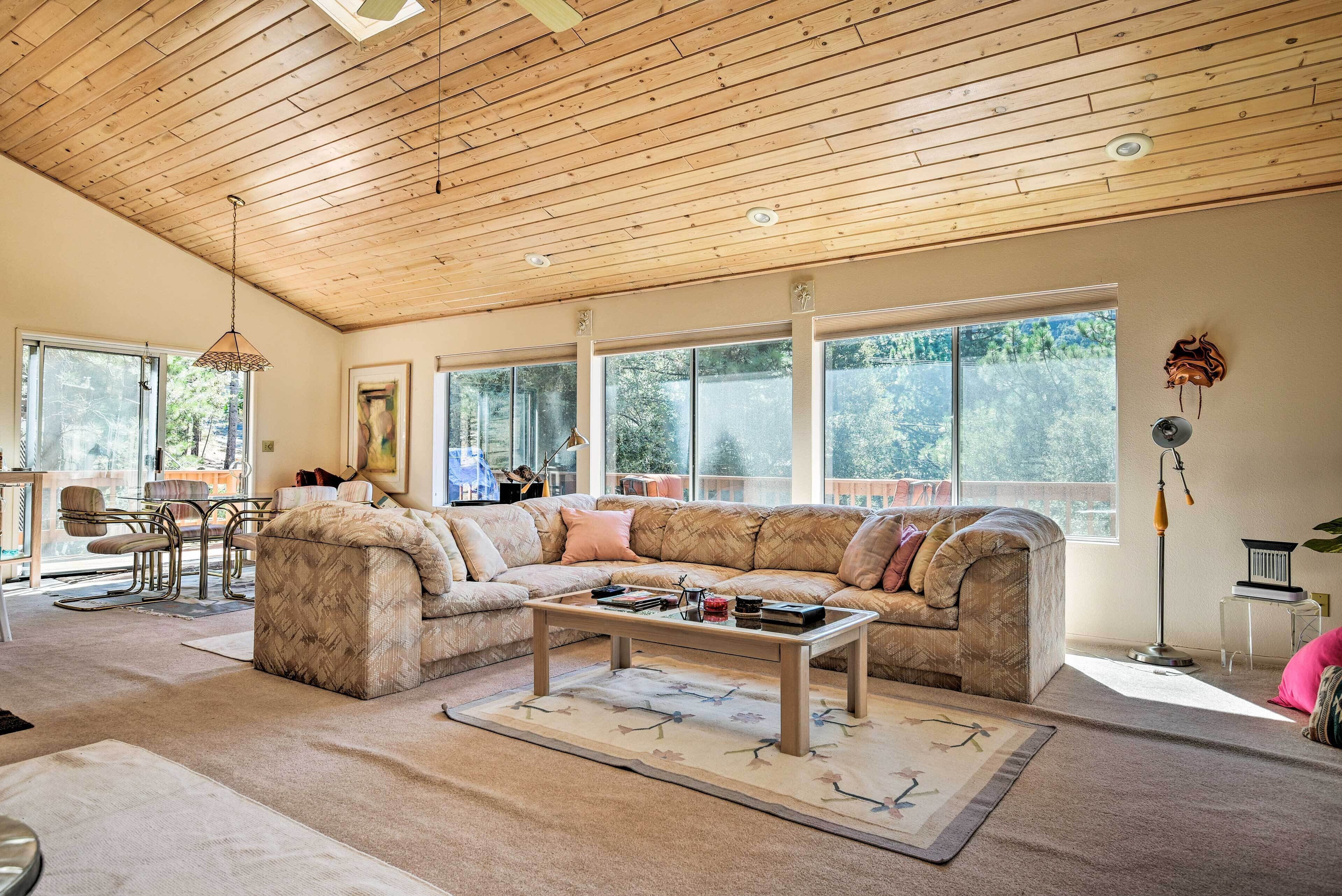 TV, fireplace, books
