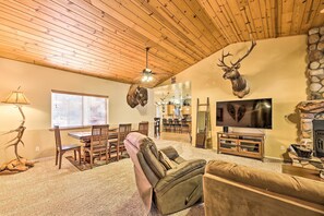 Télévision, cheminée, livres