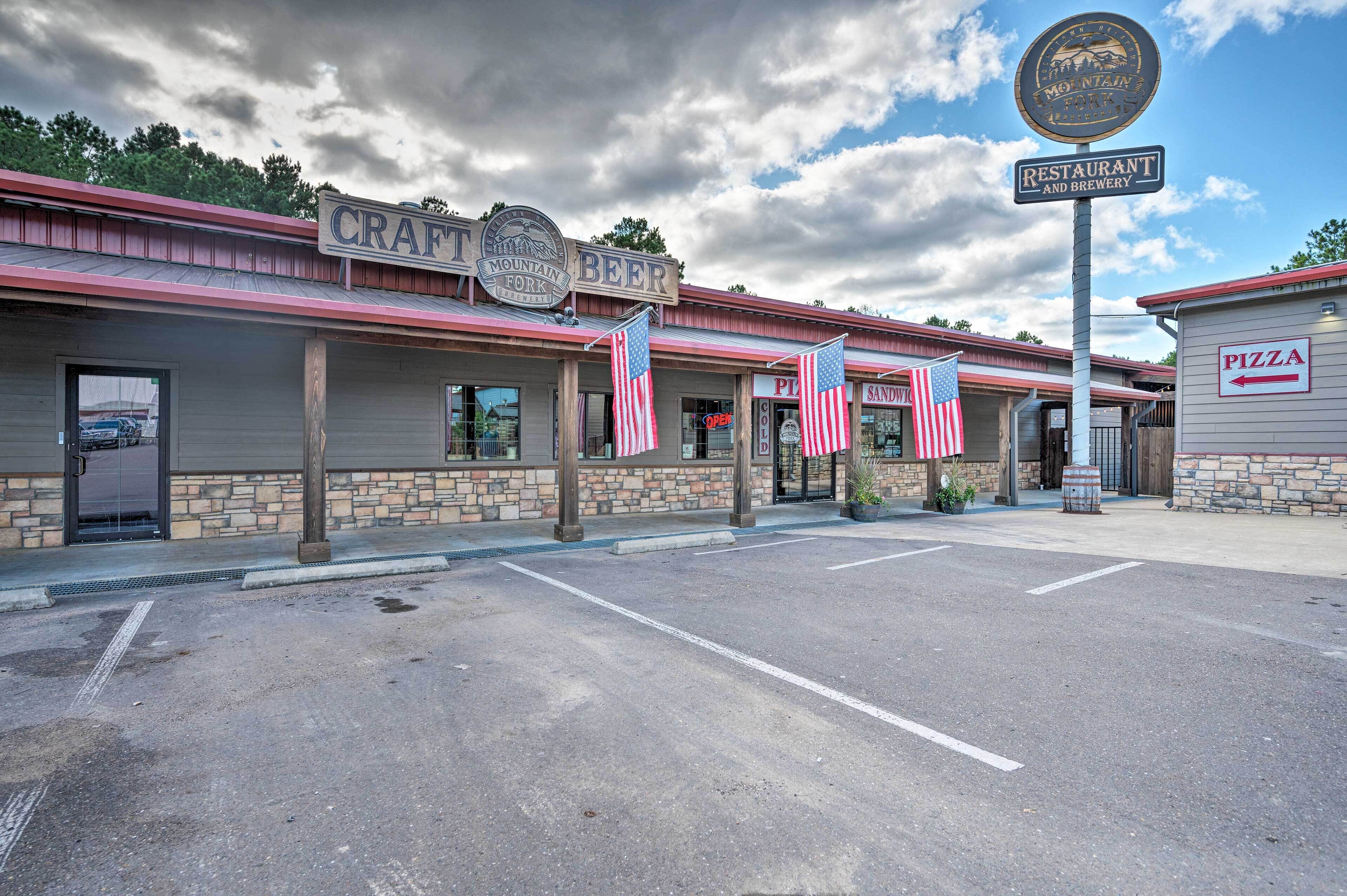 A restaurant with a sign for 'Craft Beer' and 'Mountain Fork'.