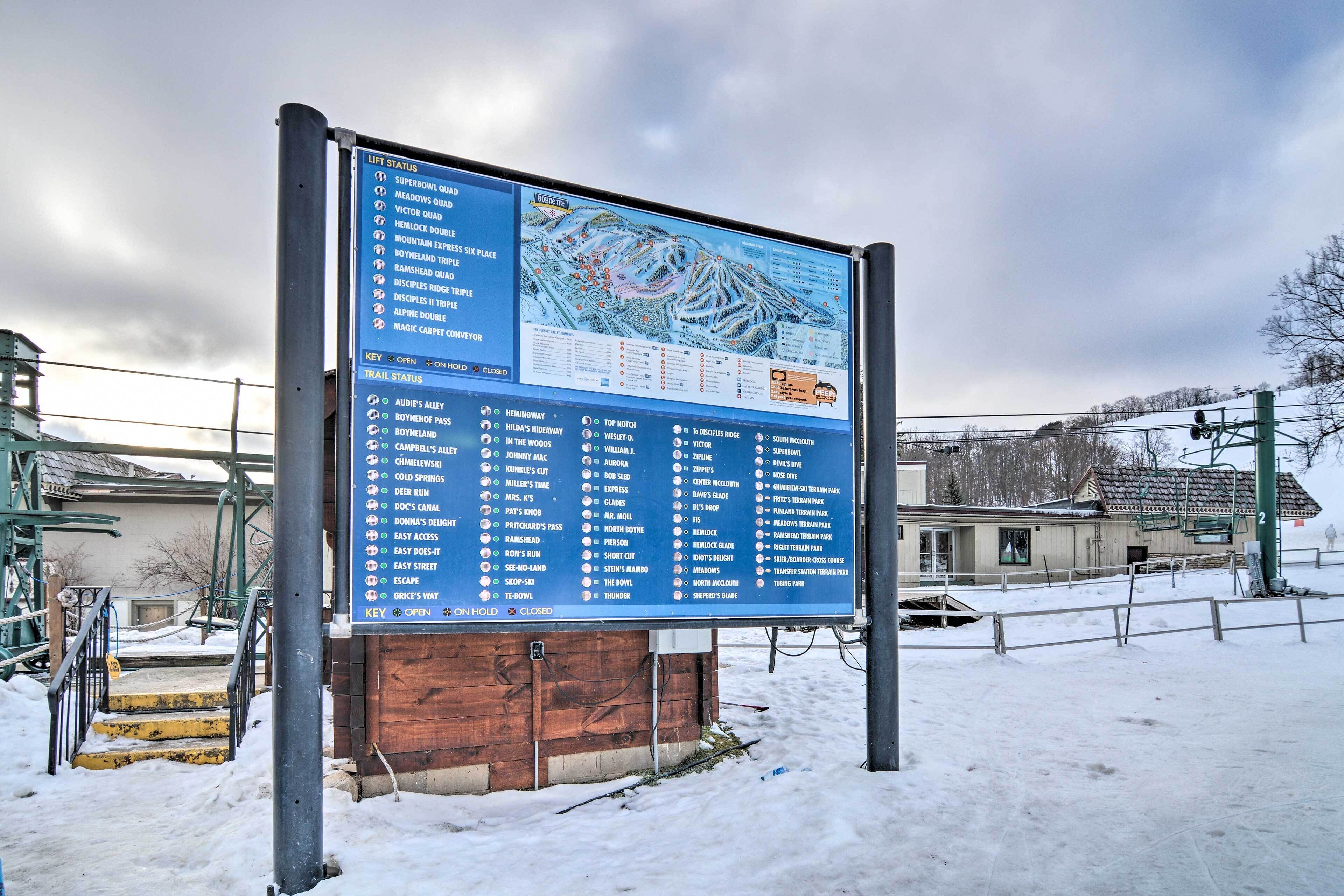 Un panneau indiquant les différentes pistes de ski et leur état.