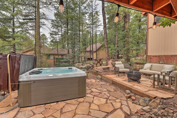 House (3 Bedrooms) | Interior - Hot Tub & Patio: Pet-friendly Cabin in Munds Park! (Munds Park)