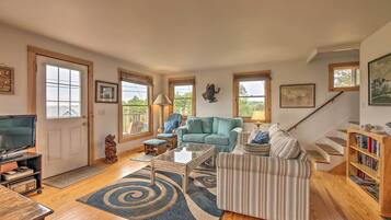 TV, perapian, dan buku