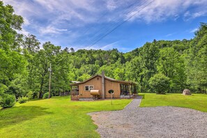House (2 Bedrooms) | Interior - Porch & On-site Creek: Marshall Cabin Retreat (Marshall)