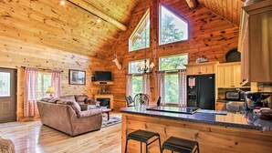 TV, fireplace - Family Retreat: Hot Tub, Bbq, Deck, & Game Room! (Sevierville)