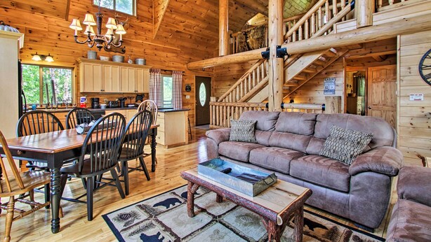 TV, fireplace - Family Retreat: Hot Tub, Bbq, Deck, & Game Room! (Sevierville)