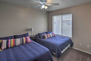 2 bedrooms, laptop workspace, iron/ironing board, bed sheets