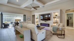 TV, fireplace - Luxe Naples Area Home w/ Private Pool & Spa! (Estero)