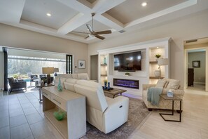 TV, fireplace - Luxe Naples Area Home w/ Private Pool & Spa! (Estero)