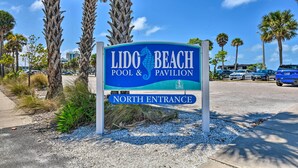 A sign for Lido Beach Pool & Pavilion with a North Entrance. - Bright Coastal Condo: Walk to Lido Key Beach! (Sarasota)