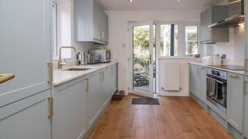 Fridge, dishwasher, electric kettle, toaster