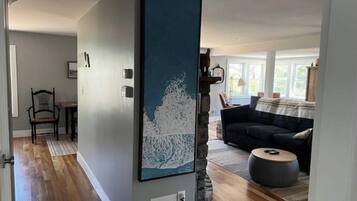 TV connectée, cheminée, livres