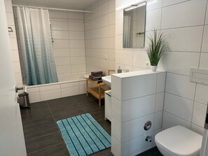 Bañera, secador de pelo, toallas