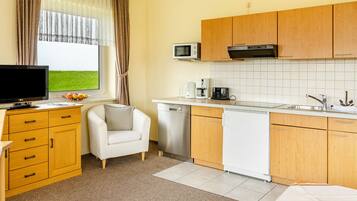 Kühlschrank, Mikrowelle, Herdplatte, Geschirrspüler