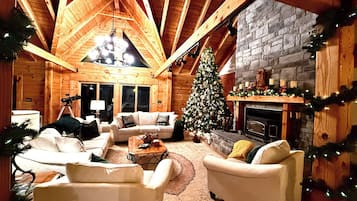 Smart TV, fireplace, DVD player, foosball