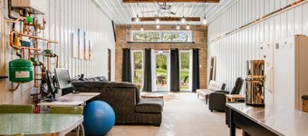 Barn & cabin with firepits, grills, foosball, kayaks, home theater, & 2 kitchens