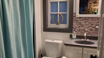 Hair dryer, towels, toilet paper