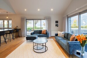 Smart TV, fireplace, stereo