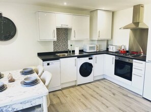 Fridge, microwave, oven, dishwasher