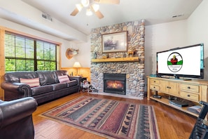 Smart TV, fireplace, DVD player