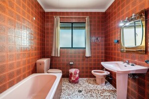 Bathtub, hair dryer, towels