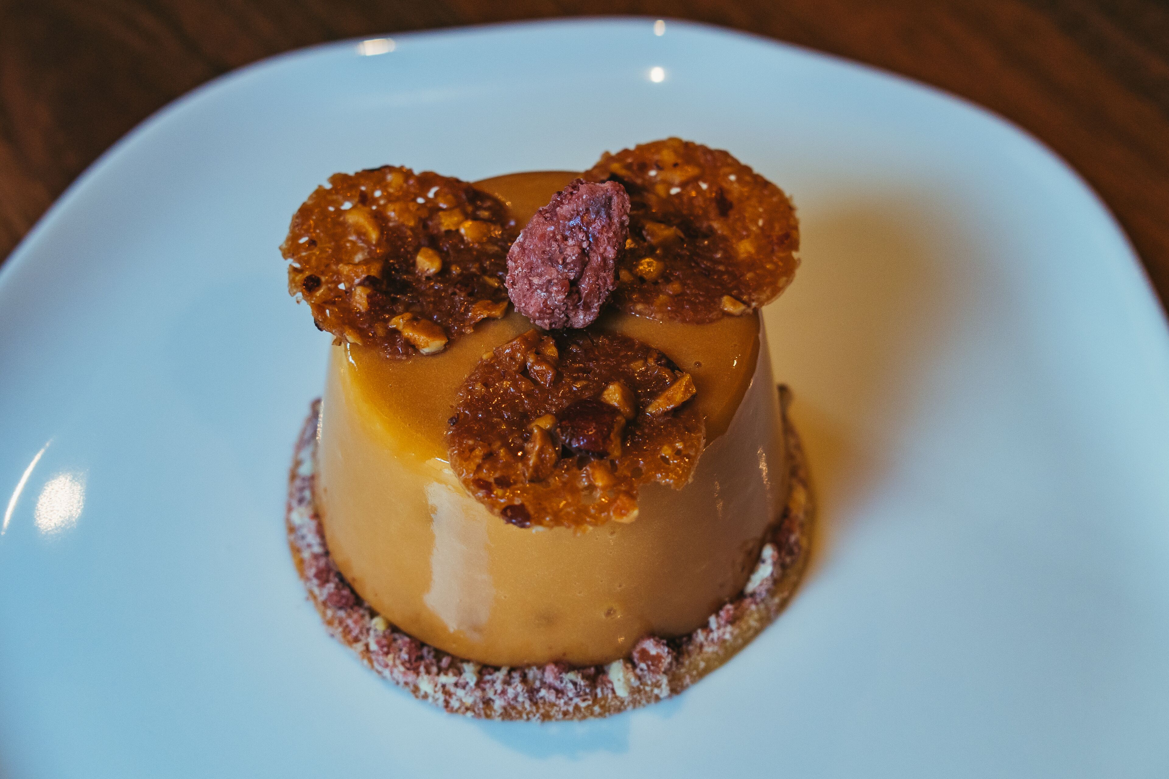 A dessert on a white plate.