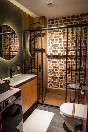 Collection Room | Bathroom | Shower, rainfall showerhead, hair dryer, slippers