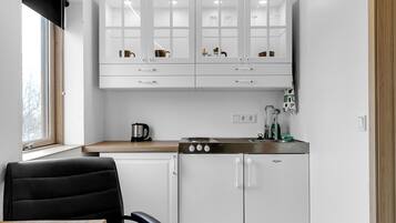 Standard Apartment | Private kitchen | Fridge, stovetop, electric kettle, cleaning supplies