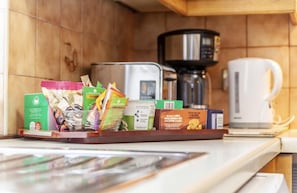 Enjoy a home-cooked breakfast with a selection of cereals and snacks at your fingertips, along with a hot beverage.