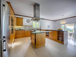 Family Villa | Private kitchen | Full-size fridge, microwave, oven, stovetop - Villa Afionas (Corfu)