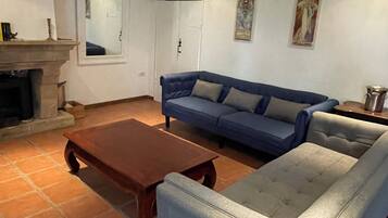 Televisor, llar de foc, reproductor de DVD i futbolí