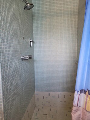 Douche, séchoir à cheveux, serviettes fournies