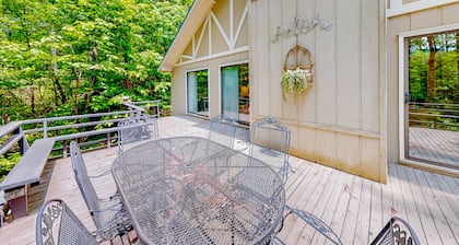 Mountain home with foosball, Ping-Pong, private deck, & wood-burning fireplace