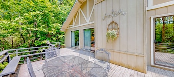 Mountain home with foosball, Ping-Pong, private deck, & wood-burning fireplace