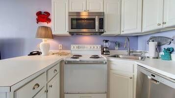 Fridge, microwave, oven, dishwasher