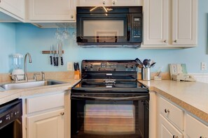 Fridge, microwave, oven, dishwasher