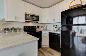 Fridge, microwave, oven, dishwasher