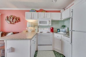 Fridge, microwave, oven, dishwasher