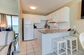 Fridge, microwave, oven, dishwasher