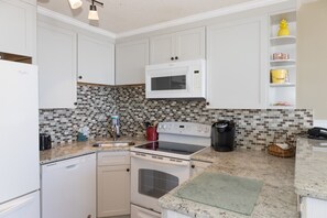 Fridge, microwave, oven, dishwasher